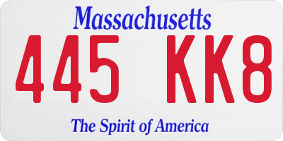 MA license plate 445KK8