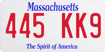 MA license plate 445KK9