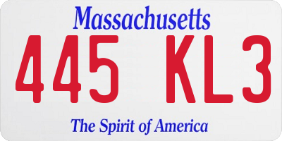 MA license plate 445KL3