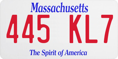 MA license plate 445KL7