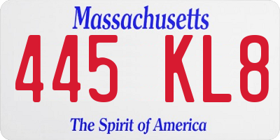 MA license plate 445KL8