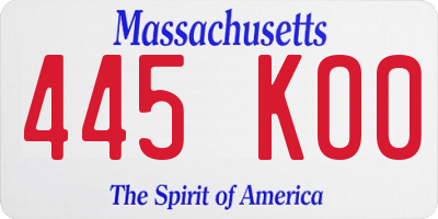 MA license plate 445KO0