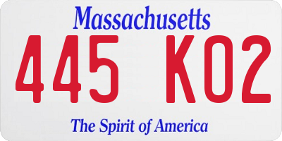 MA license plate 445KO2