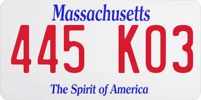 MA license plate 445KO3