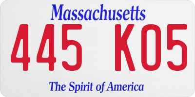 MA license plate 445KO5