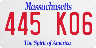 MA license plate 445KO6