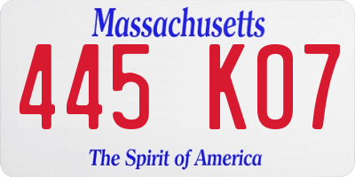 MA license plate 445KO7