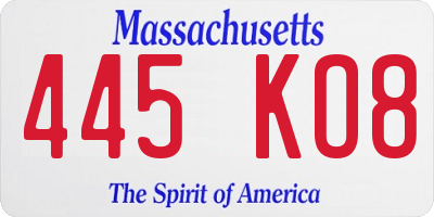 MA license plate 445KO8