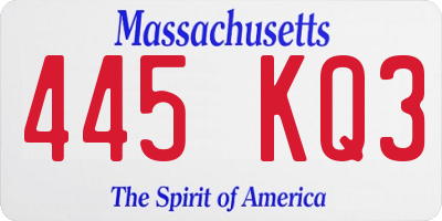 MA license plate 445KQ3