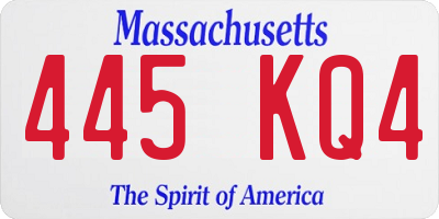 MA license plate 445KQ4