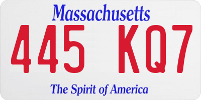 MA license plate 445KQ7