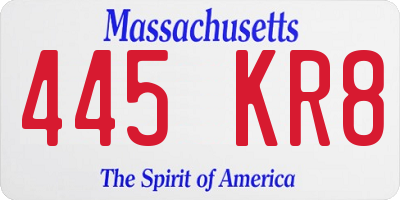 MA license plate 445KR8