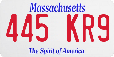 MA license plate 445KR9