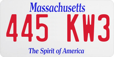 MA license plate 445KW3
