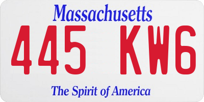 MA license plate 445KW6