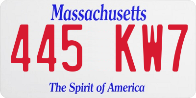 MA license plate 445KW7