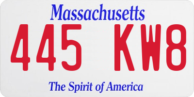 MA license plate 445KW8