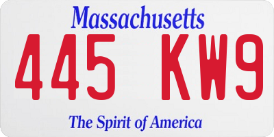 MA license plate 445KW9