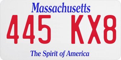 MA license plate 445KX8