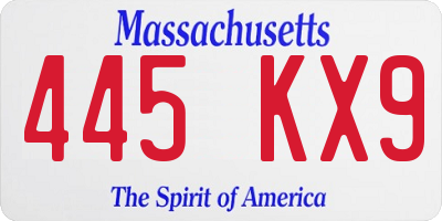 MA license plate 445KX9