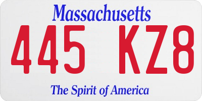 MA license plate 445KZ8