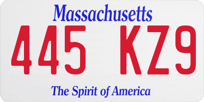 MA license plate 445KZ9