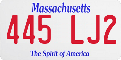 MA license plate 445LJ2