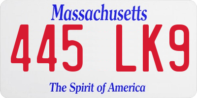 MA license plate 445LK9