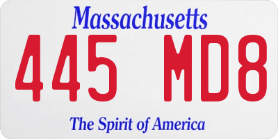 MA license plate 445MD8