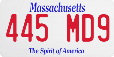 MA license plate 445MD9