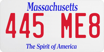 MA license plate 445ME8