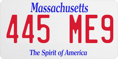 MA license plate 445ME9