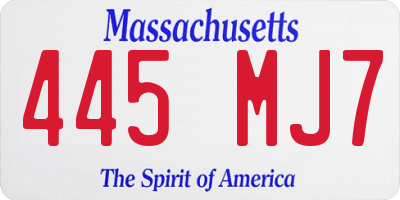 MA license plate 445MJ7