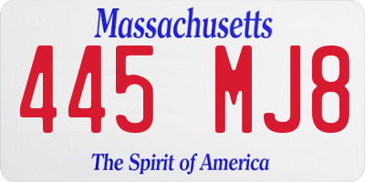 MA license plate 445MJ8