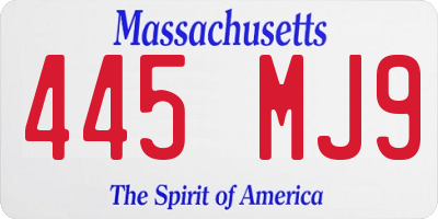 MA license plate 445MJ9