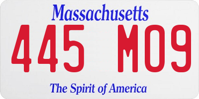 MA license plate 445MO9