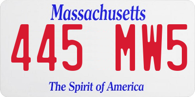 MA license plate 445MW5
