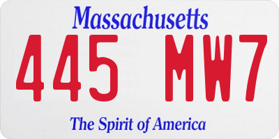 MA license plate 445MW7