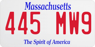 MA license plate 445MW9