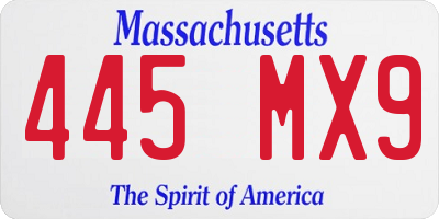 MA license plate 445MX9