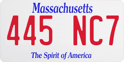 MA license plate 445NC7