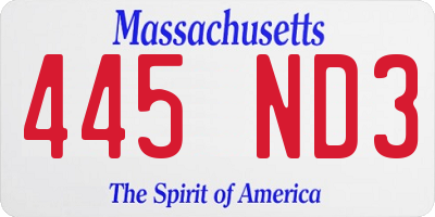 MA license plate 445ND3