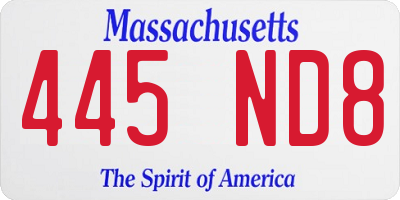 MA license plate 445ND8