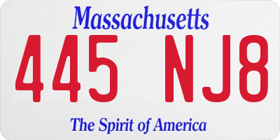 MA license plate 445NJ8