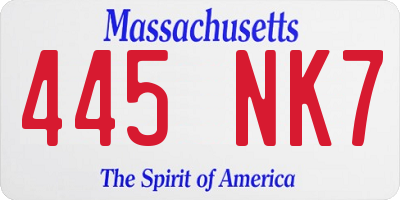 MA license plate 445NK7