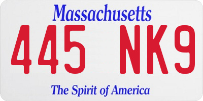 MA license plate 445NK9