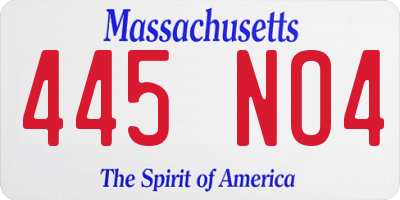 MA license plate 445NO4