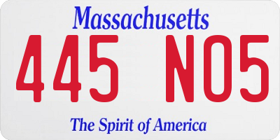 MA license plate 445NO5