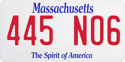 MA license plate 445NO6