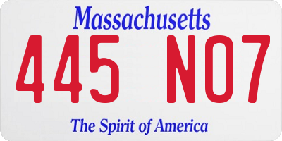 MA license plate 445NO7